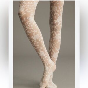 Anthropologie Ivory Lace Tights